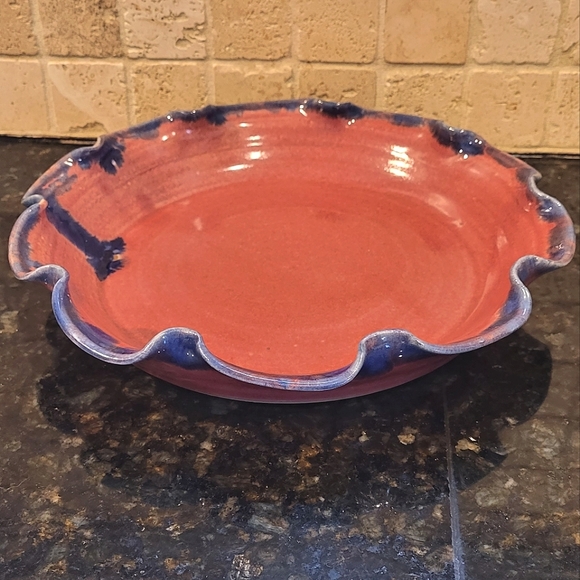 Sheltons North Carolina Pottery Dish Mauve Pink and Dark Blue Glaze 1995 - Picture 1 of 10